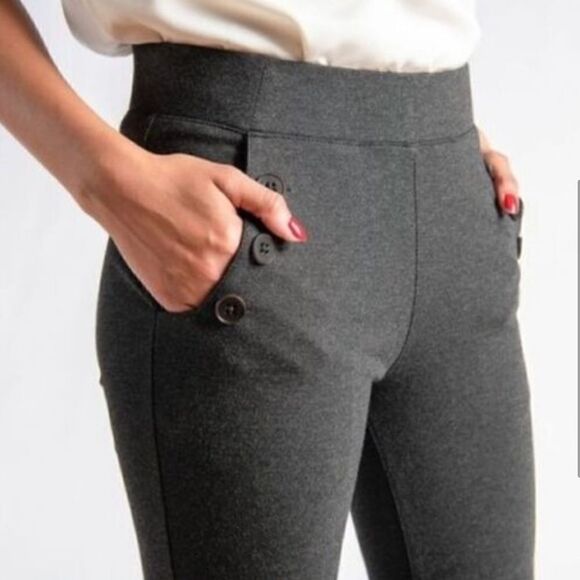 Betabrand 6 Button Yoga Dress Pant Charcoal Gray Small Petite - Picture 9 of 9